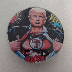 PRESIDENT DONALD J TRUMP COMIC ART PIN
